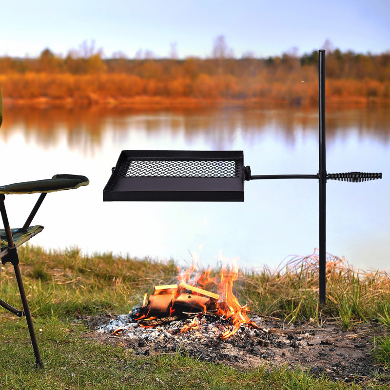 Barbecue pliant pivotant avec feu de camp - grille portative 2-en-1 avec sac de transport, noir