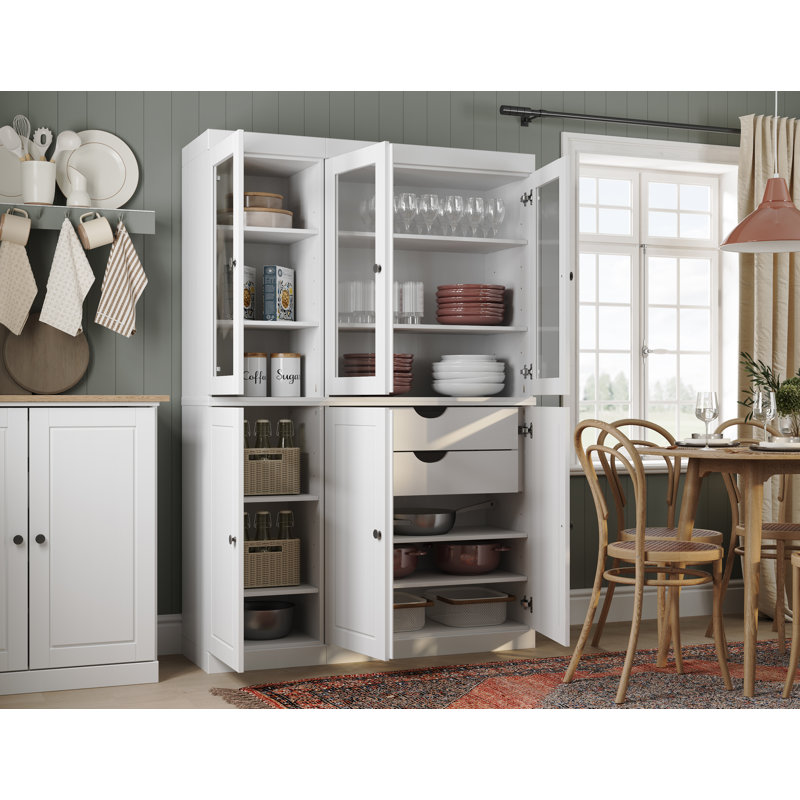Bryann Palace Imports 100% Solid Wood Pantry China Cabinet, Raised Panel & Clear Glass Doors, 2 Drawers, Adjustable Shelves, 48.5" Wide, 71.5" Tall