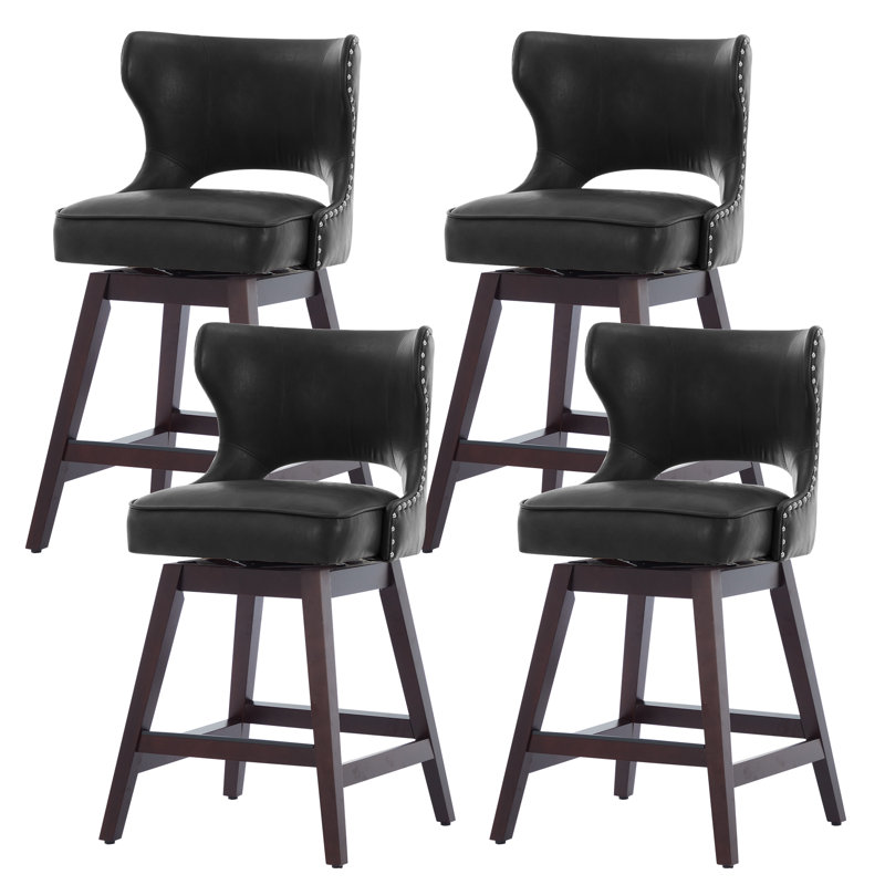 Tabouret de comptoir pivotant en bois massif 26 po, Noir, noir, noir, noir, 4