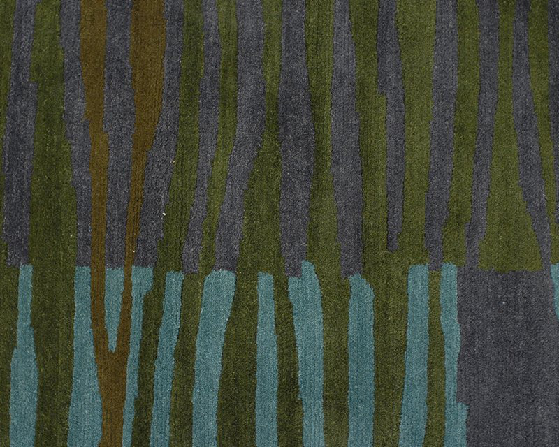 Righe Wool Abstract Area Rug in Green, Rectangle 3' x 5'