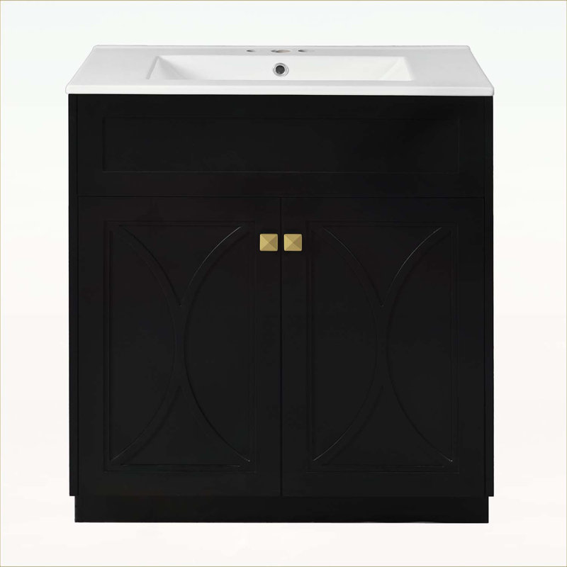 Meuble-lavabo sophistiqué avec lavabo en céramique et capacité de rangement abondante, Noir