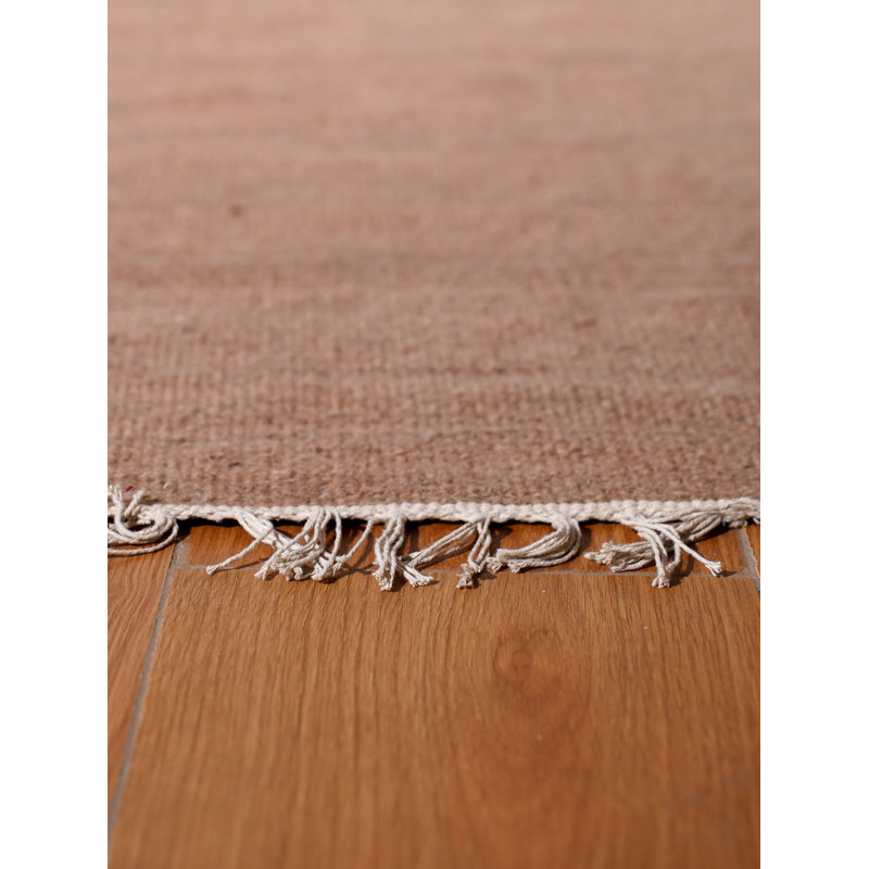 Tapis kilim en laine tissés à la main et à plat Alithea, Marron clair, Carré 10pi