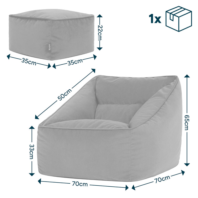 icon Natalia Velvet Adults Bean Bag Armchair and Pouffe, Ready Filled Large Beanbag and Footstool Forest Green, Teal Green