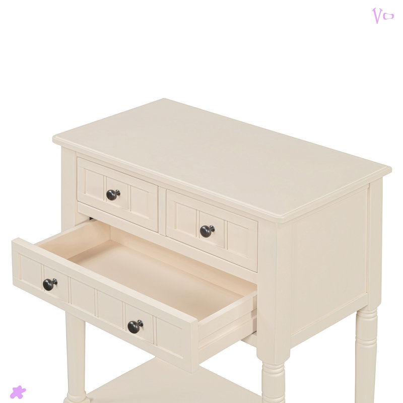 Narrow Console Table, Slim Sofa Table With Three Storage Drawers, Beige