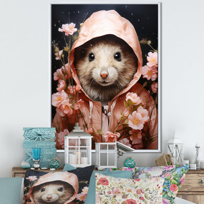 Rococo Cute Mouse Elegance In Pink Dress II - Rodent Wall Art