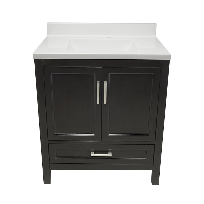 Haleyann 31'' Single Bathroom Vanity with Engineered Quartz Top, Espresso, Off White