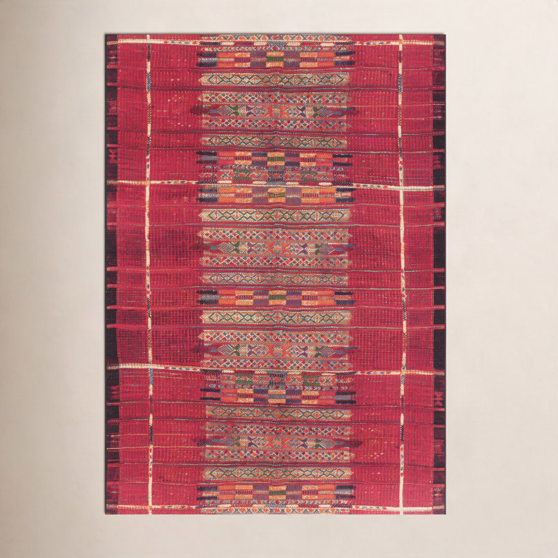 Tapis intérieur / extérieur rouge Sesena, Rectangle 8 pi 10 po x 11 pi 9 po