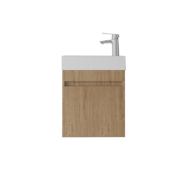 Ensemble de meuble-lavabo mural 18 po avec lavabo et portes à fermeture en douceur pour petites salles de bain, Oak