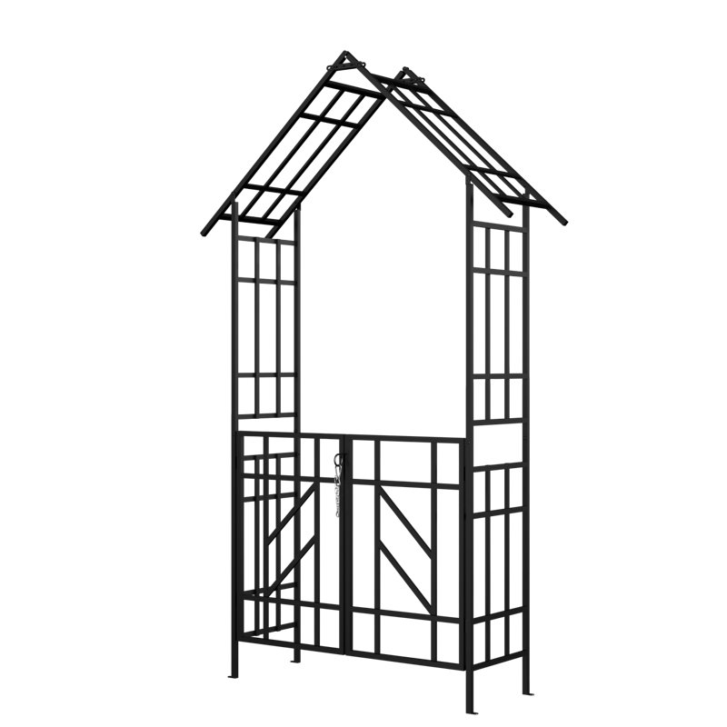 Metal Garden Arch Support with Gate for Climbing Plants, Easy Assembly