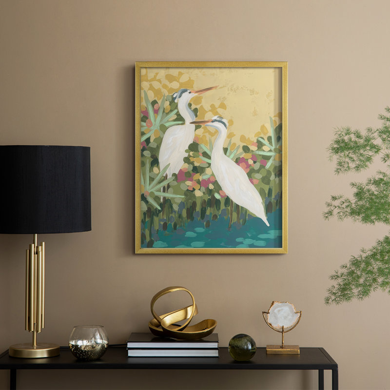 Heron Lagoon I, reproduction encadrée - bois massif, H 15 po x l 12 po, Doré