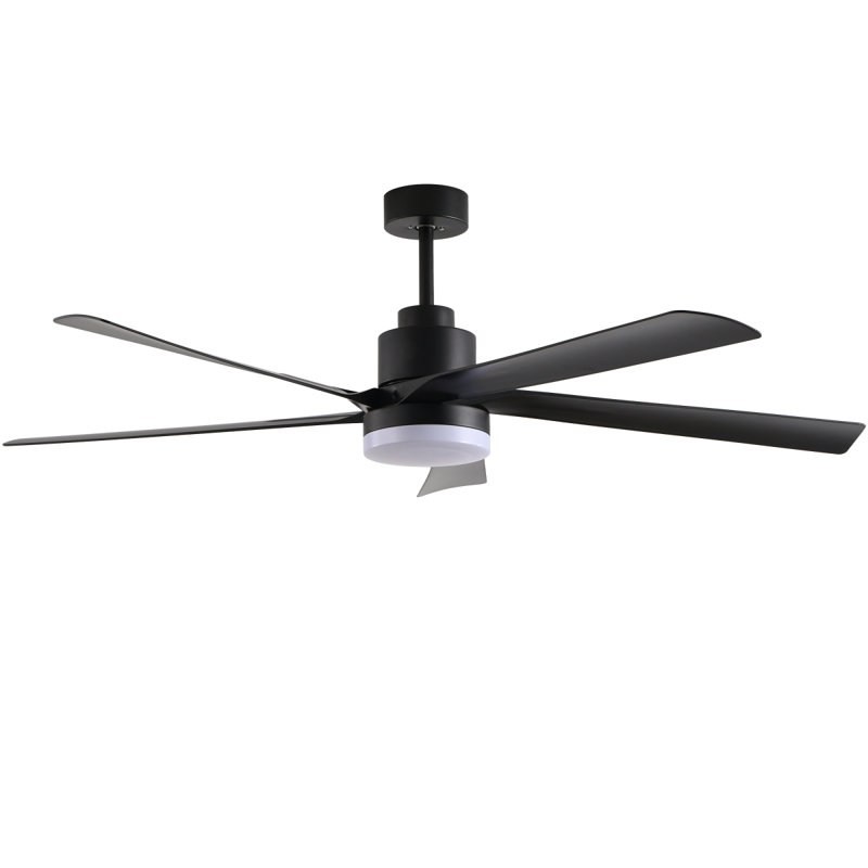 Ventilateur de plafond noir 65 pouces avec lumière, ventilateur à 5 pales à DEL à intensité variable avec télécommande, conception moderne et silencieuse pour le salon et la chambre à coucher (silencieux / 6 vitesses / réversible / moteur à courant continu)