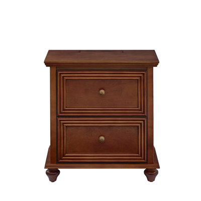 Mid Century Modern Nightstand with Charging Station, 2-Drawer End Table with Hidden Wire Management