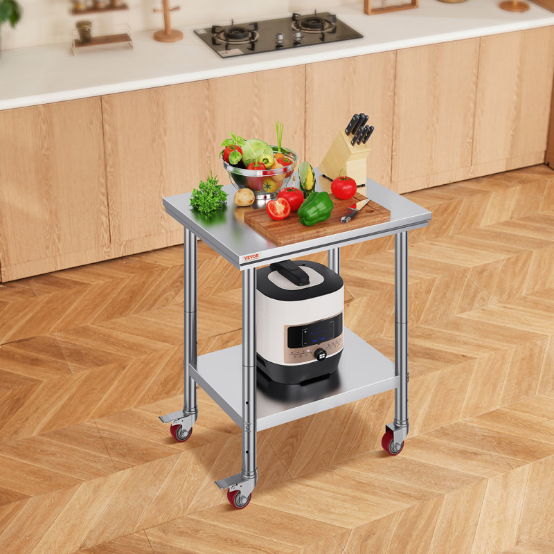 Table de travail en acier avec tablette inférieure, H 31,5 po x L 30 po x l 24 po