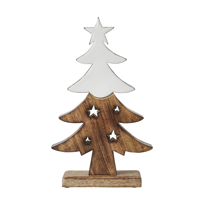 Figurine d'arbre de Noël blanc en bois naturel, H 13,75 po x l 8,25 po x P 2 po