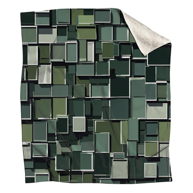 Green Geometric Rectangles Blankets, 50in W x 60in H
