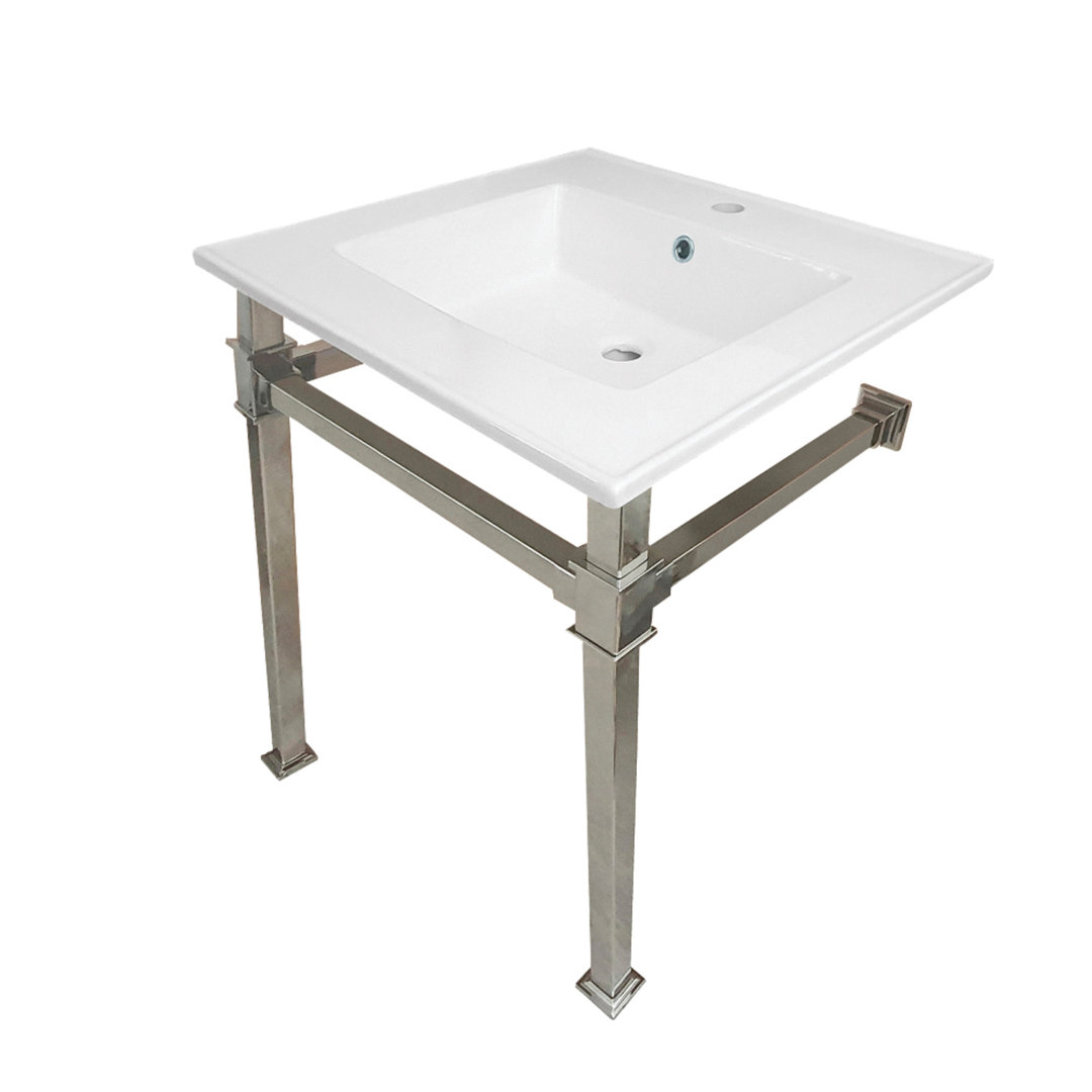 Kingston Brass Monarch 25-Inch Ceramic Console Sink with Stainless Steel Legs (1-Hole) Kingston Brass Sink 