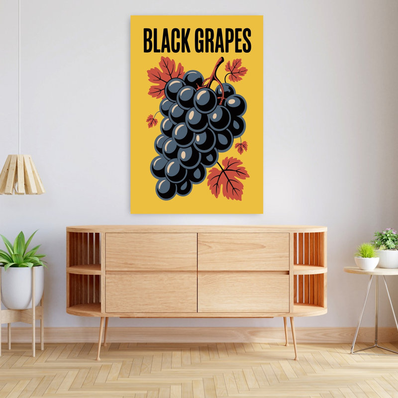 Art mural rétro, rétro, raisins noirs, organique, nature, 48" H x 32" W