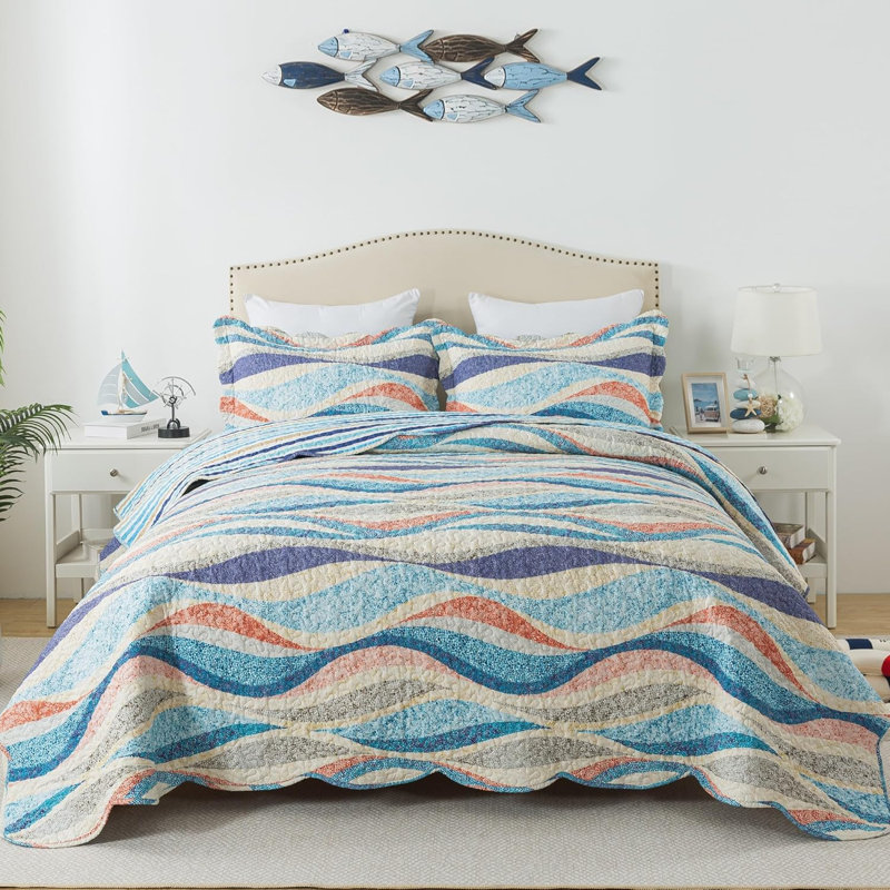 Ensemble de courtepointe 3 pièces HoneiLife Golden Sparkle Sand, Plage orange, Grand lit