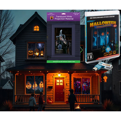 Halloween Vol 1 Digital Decoration Kit Includes 8 AtmosFX® Video Effects for Halloween Plus 48” x 72” Holographic Projection Screen