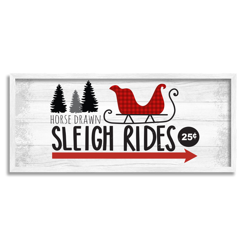 «Sleigh Rides» Rustic Grain, H 10 po x l 24 po x P 1,5 po, Cadre blanc