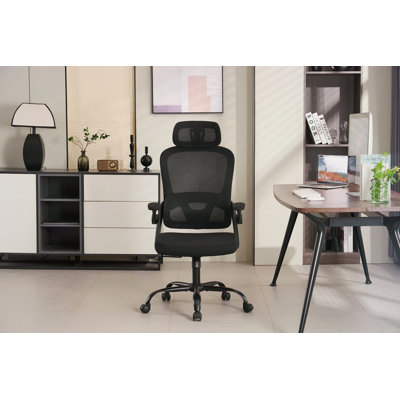 Chaise de bureau ergonomique en filet, chaise de bureau à haut dossier avec accoudoirs 3D, soutien lombaire vers le haut et le bas, chaise de travail pivotante pour ordinateur avec appui-tête réglable en 2 dimensions, fonction d'inclinaison