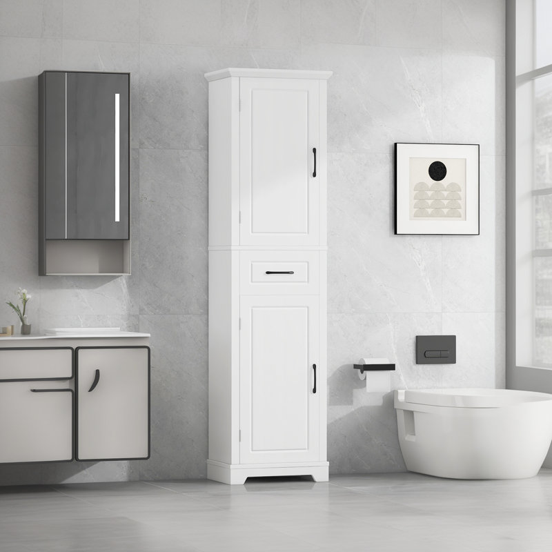 Tall Bathroom Storage Cabinet, Freestanding Storage Cabinet With Two Doors And Adjustable Shelves?, White