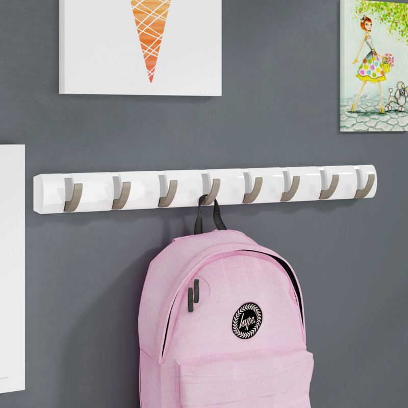 Flip Solid Wood Wall 8 - Hook Wall Mounted Coat Rack, White