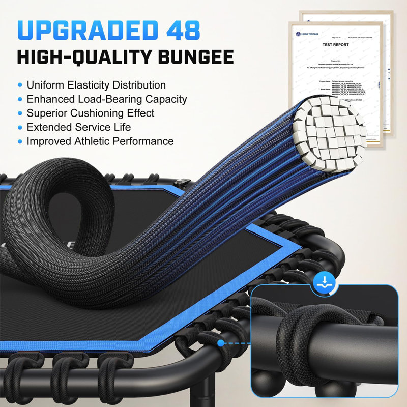50" Rebounder Trampoline For Adults With Bar, 550 LBS Mini Trampoline Quiet Exercise Bungee Jumping Cardio Trainer Workout