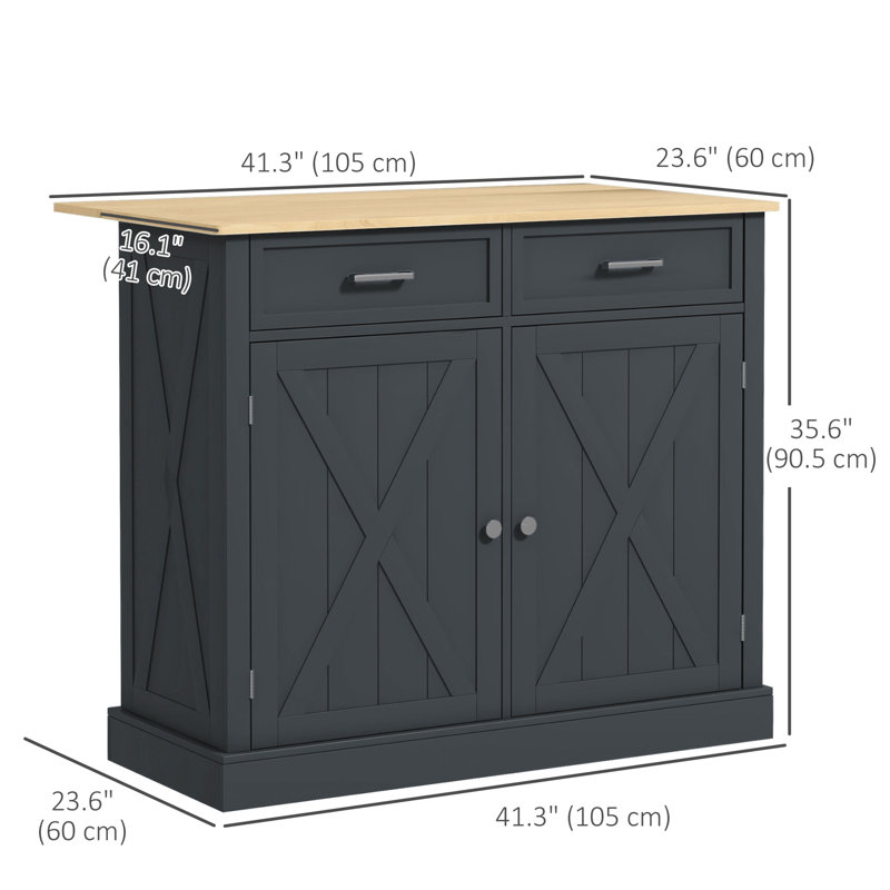 Îlot de cuisine avec plateau en bois massif Waynisha, Duplicata gris foncé