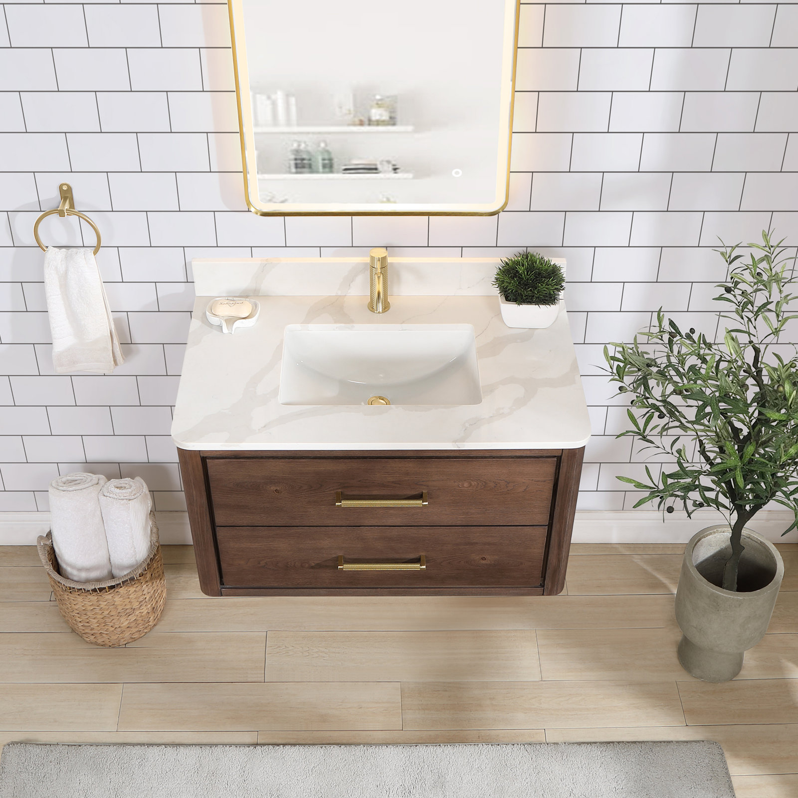 Cristo 36'' Single Bathroom Vanity, Dark Brown Oak