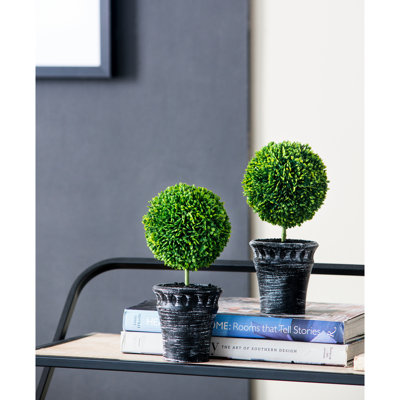 2Pcs Mini Faux Topiaries In Black Pot, 9.5" Tall, , Fit For Bathroom & Kitchen Decor Pot Topiaries, 8X9.5X4", Deep Decorate With Ease