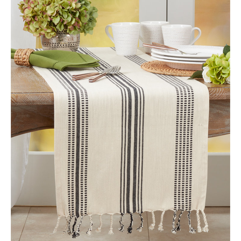 Croetter Striped 100% Cotton Table Runner, Black, 16" W x 72" L