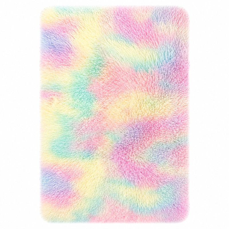 Ebern Designs Soft Fluffy Tie-Dyed Rainbow Shag Area Rug for Living Room Bedroom Nursery Kids Room, Round 6'
