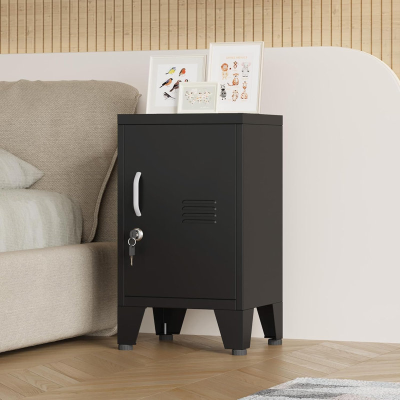 Petite armoire de rangement en métal avec serrure et tablette réglable, Noir