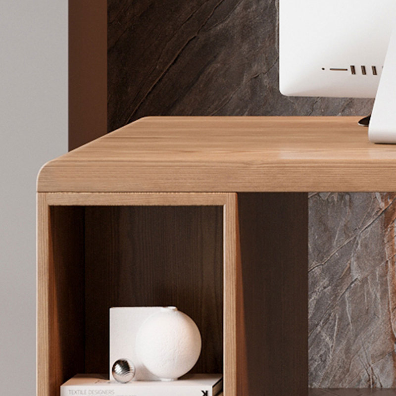 78.74" Light-walnut L-Shaped Solid Wood with 3 drawers Desk, 29.53" H x 70.87" W x 51.18" D