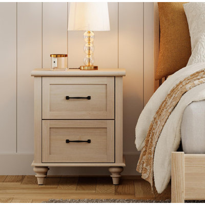 Nightstands With Charging Station, Side Table With Two Drawers, Beige