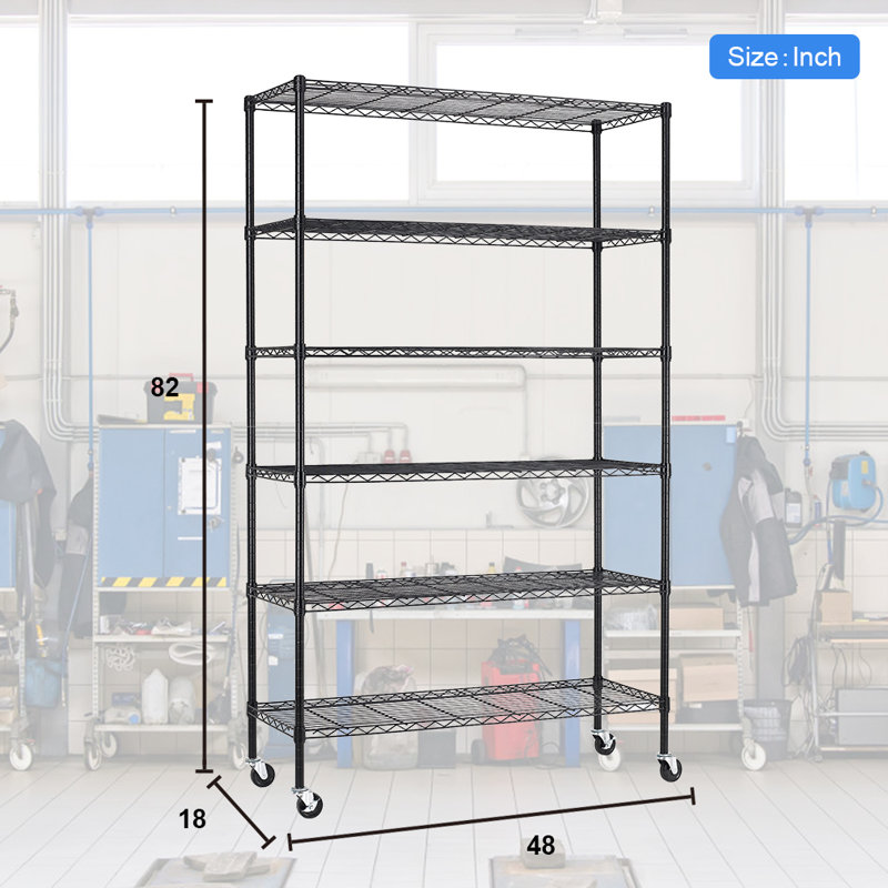 Tadley 48'' W Steel Height -Adjustable Shelving Unit with Wheels
