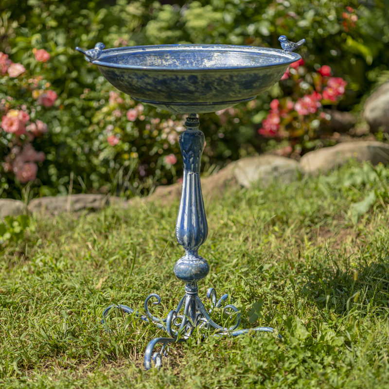 Mattison Metal Pedestal Birdbath, Blue