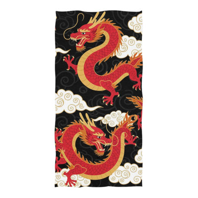 Serviette de plage surdimensionnée, serviette de plage en forme de dragon rouge, serviettes de bain à séchage rapide et légères, serviettes de camping pour la piscine, serviettes essentielles de voyage, 60 x 80 po, et sac de toile de style chinois gratuit inclus