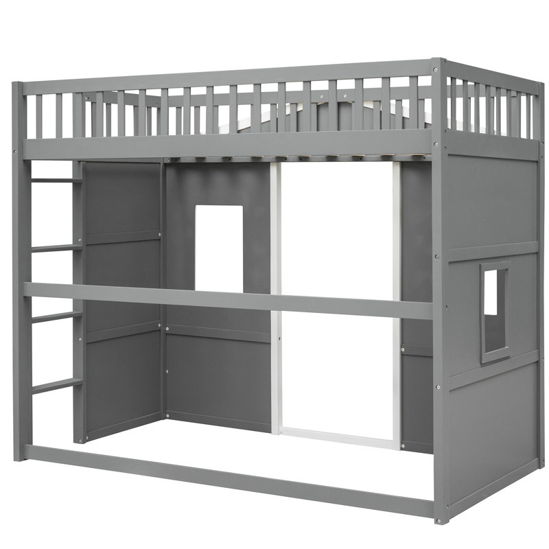 Lit simple mezzanine avec - Gris solide + bois massif blanc pour une base de chambre stable - gris et blanc, structure en pin