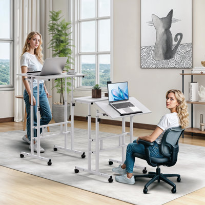 Computer Desk with Tilting Table, Adjustable Small Standing Desk W/ Monitor Shelf for Office