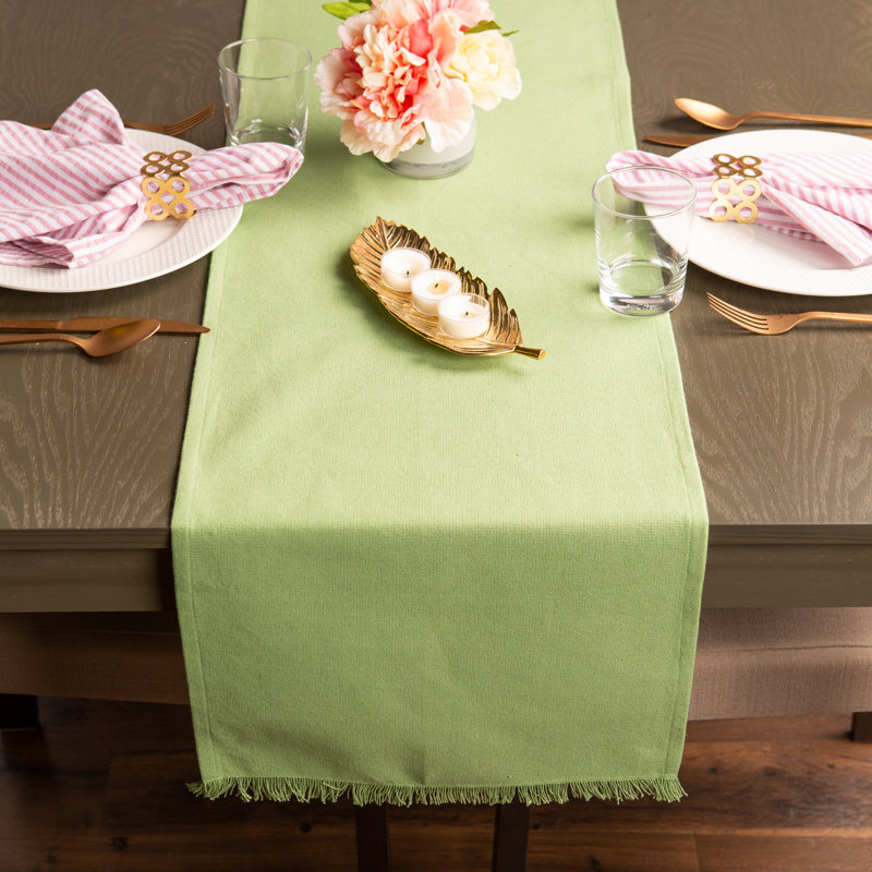 Laszlo Solid Color 100% Cotton Table Runner, 108" L x 14" W, Bright Green