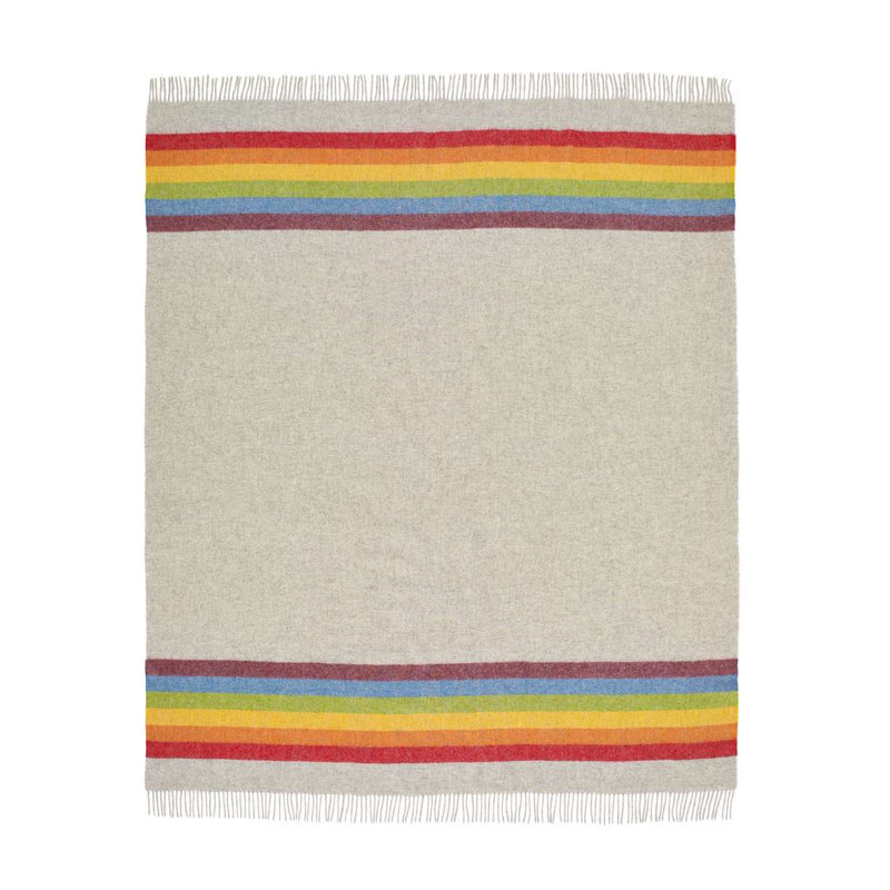 Jeté en laine Shetland, Vert / gris / rouge / jaune / orange / mauve géom