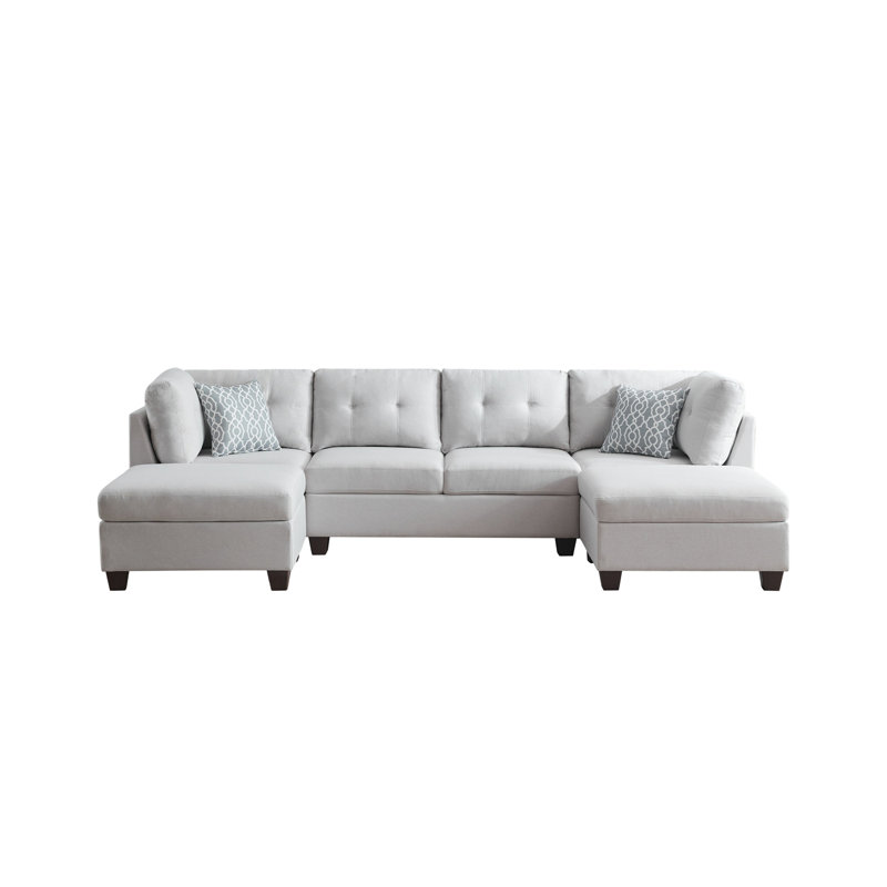 Canapé modulaire rembourré avec deux chaises longues, Lin gris pâle
