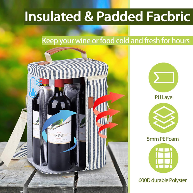 Coffret de 4 bouteilles de vin - Sac fourre-tout isotherme portatif et portatif