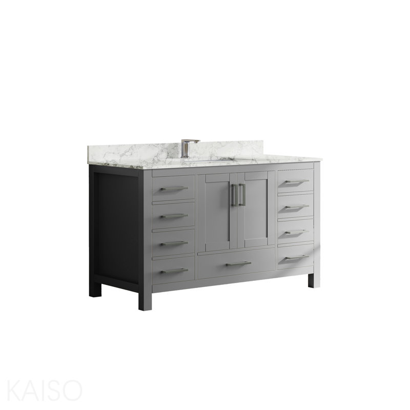 Meuble-lavabo de 47 po avec lavabo et robinet, meuble-lavabo avec 2 portes et 9 tiroirs (gris)