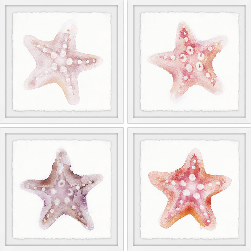 Étoile de mer - ensemble de 4 reproductions encadrées encadrées, H 12 po x l 12 po x P 1,5 po