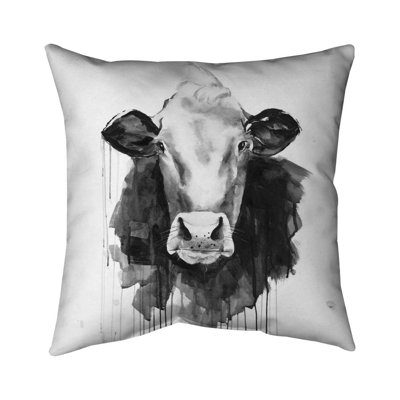 Watercolor cow - 18"x18" Outdoors Throw pillow - Spun poly - Print on demand