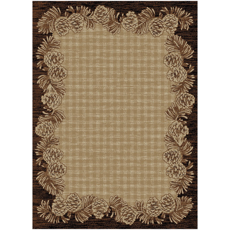 Rectangular Beige and Brown Synthetic Pinecone Lodge Area Rug
