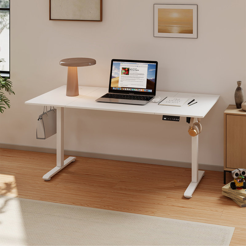 Adjustable Metal Base Standing Desk, White, White